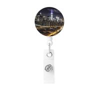Porta badge retrattile New York Night, resistente, con clip per nome, badge, per impiegati, dottori, infermieri, con clip per cintura, portachiavi