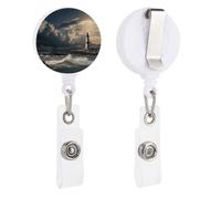 Porta badge retrattile Old Lighthouse by The Sea con clip a coccodrillo per carte d'identità e carte d'identità per impiegati, medici, infermieri