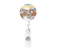 Porta badge retrattile per badge, villaggio magico di Natale, resistente, per lavoro, dottore, infermiera, con clip per cintura, portachiavi