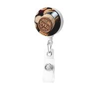 Porta badge retrattile per bottiglie di vino vintage, con clip, porta badge, carino, porta carte d'identità, per donne e uomini