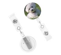 Porta badge retrattile per donne e uomini, clip per badge con clip da cintura Bichon sull'erba, porta badge con nome, bobine per carte d'identità, per lavoro, ufficio, infermiera