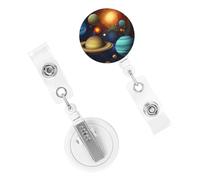 Porta badge retrattile per donne e uomini, clip per badge con clip da cintura, motivo pianeta, porta badge identificativo, bobine per badge d'identità, per lavoro, ufficio, infermiera