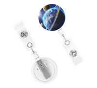 Porta badge retrattile per donne e uomini, clip per badge con clip da cintura, pianeta terra, porta badge con nome, bobine per badge d'identità, per lavoro, ufficio, infermiera