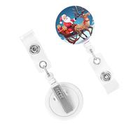 Porta badge retrattile per donne e uomini, clip per badge con clip per cintura, Babbo Natale, cervo, porta badge identificativo, bobine per badge d'identità, per lavoro, ufficio, infermiera