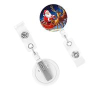 Porta badge retrattile per donne e uomini, clip per badge con clip per cintura, Babbo Natale sulla slitta, porta badge con nome, bobine per carte d'identità, per lavoro, ufficio, infermiera