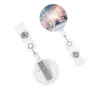 Porta badge retrattile per donne e uomini, clip per badge con clip per cintura, bellissimo paesaggio alberi, fiocchi di neve, porta badge identificativo, porta badge per lavoro, ufficio, infermiere