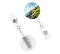 Porta badge retrattile per donne e uomini, clip per badge con clip per cintura, campo da golf in riva al mare, porta badge con nome, bobine porta badge per lavoro, ufficio, infermiere