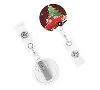 Porta badge retrattile per donne e uomini, clip per badge con clip per cintura, con scritta Merry Christmas, porta badge per auto rossa, porta badge, bobine per carte d'identità, per lavoro, ufficio