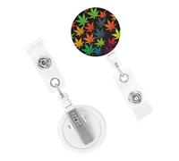 Porta badge retrattile per donne e uomini, clip per badge con clip per cintura, foglie di cannabis colorate, porta badge identificativo, bobine per carte d'identità, per lavoro, ufficio, infermiera