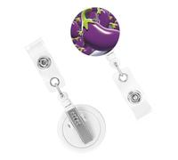 Porta badge retrattile per donne e uomini, clip per badge con clip per cintura, motivo melanzana, porta badge identificativo, bobine per carte d'identità, per lavoro, ufficio, infermiera