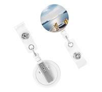 Porta badge retrattile per donne e uomini, clip per badge con clip per cintura, paesaggio di un tavolo sopra il mare, porta badge con nome, bobine per carte d'identità, per lavoro, ufficio, infermiera