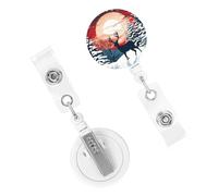 Porta badge retrattile per donne e uomini, clip per badge con clip per cintura, paesaggio invernale natalizio, cervo, porta badge identificativo, bobine per carte d'identità, per lavoro, ufficio