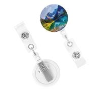 Porta badge retrattile per donne e uomini, clip per badge con clip per cintura, paesaggio lago, montagna, porta badge con nome, bobine per carte d'identità, per lavoro, ufficio, infermiera