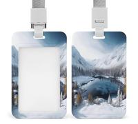 Porta badge retrattile per scena invernale innevata sulle montagne, porta badge identificativo con cordino per ufficio, insegnante