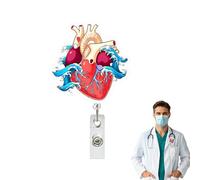 Porta badge retrattile | Porta badge verticale con motivo a cuore | Clip per badge | per assistente, dipendente, studente, insegnante, dottore, infermiera, donne e uomini