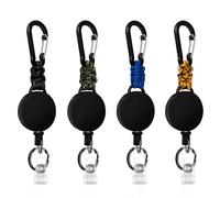 Porta Badge Retrattile, Portachiavi Retrattile 4 Pezzi, Portabadge Allungabile, Portachiavi Retrattile Filo Acciaio con Cavo Acciaio 60cm (Nero+verde militare+blu+arancione e nero)