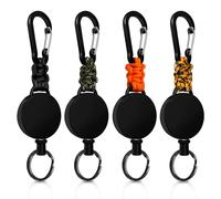 Porta Badge Retrattile, Portachiavi Retrattile, Portabadge Allungabile, 4 pezzi Portachiavi Estensibile Filo Acciaio con Moschettone Cavo Acciaio 60cm(Nero+Verde+Arancione+Arancione-Nero)