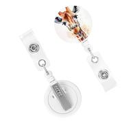 Porta badge retrattile resistente con clip carino infermiera bobina badge clip decorativo elegante animale acquerello giraffa porta carte d'identità per lavoratori d'ufficio, dottore, infermiere