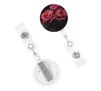 Porta badge retrattile resistente con clip carino infermiera bobina badge clip decorativo rosa rossa e foglie nere porta carte d'identità per lavoratori dottori infermieri