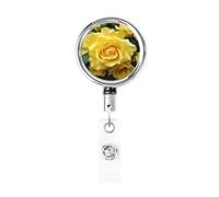 Porta badge retrattile resistente con portachiavi, clip per badge infermiera, graziosa stampa con rosa gialla, graziosa clip per badge d'identità, per impiegati, medici, infermieri