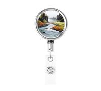 Porta badge retrattile resistente con portachiavi, clip per badge infermiera, multicolore, stampa di fiumi con valle della natura, carino clip per badge identificativo, per impiegati, medici