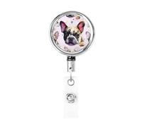 Porta badge retrattile resistente con portachiavi, clip per badge infermiera, stampa bulldog francese, carino, porta badge per ufficio, lavoratori, medici, infermieri