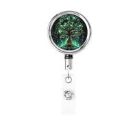Porta badge retrattile resistente con portachiavi infermiera bobina clip magica stampa albero verde carino clip badge clip porta carte d'identità per impiegati, medici, infermieri