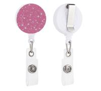 Porta badge retrattile rosa scintillante glitterato con bobina porta badge per dottori, infermieri, studenti, impiegati