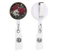 Porta badge retrattile rosso e bianco a forma di stella di Natale, foglie di agrifoglio, porta badge con clip per dottori, infermieri, studenti, impiegati