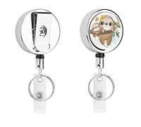 Porta Badge Retrattile, Simpatica Stampa Di Bradipo 2Pcs Portabadge Avvolgibile Resistente Clip A Bobina,Portachiavi Retrattile Per Affari Ospedale Ufficio 4Cm