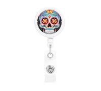 Porta badge retrattile Sugar Skulls con clip a coccodrillo portachiavi, clip per badge, leggero, retrattile, porta badge divertente per infermieri, insegnanti, impiegati