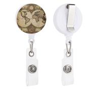 Porta badge retrattile vintage con mappa del mondo antico con portachiavi divertente infermieristica bobina badge clip porta badge per infermieri ufficio insegnante