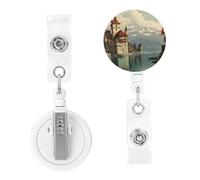 Porta badge retrattili con clip da cintura Castello sul mare bobina badge carta d'identità per donne uomini carino ID badge clip per medico operaio ufficio