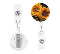 Porta badge retrattili con clip da cintura, due girasoli, bobina per badge, carta d'identità, per donne e uomini, clip per badge d'identità, per dottori, lavoratori, ufficio