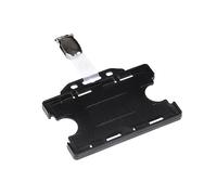 Porta Badge Rigido 54x85 mm Nero, Set da 24, Clip a Bretella, per 2 Tessere | Plastica dura, modello aperto, striscia fissabile in una delle fessure, sempre dritto, fiere, congressi, uffici, scuole