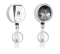 Porta badge romantico a forma di cigno bianco con bobina retrattile, clip in acciaio inox, resistente, per lavoro, infermieri, insegnanti e sicurezza