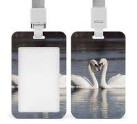 Porta badge romantico a forma di cigno bianco con cordino, cordino staccabile, protezione verticale per carta d'identità, porta badge multiuso per ufficio, insegnanti, infermieri