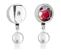 Porta badge romantico a forma di rosa con bobina retrattile, clip in acciaio inox, resistente, per lavoro, infermieri, insegnanti e sicurezza