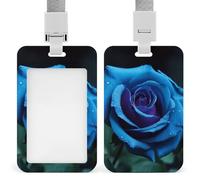 Porta badge romantico blu con rosa carina con clip per badge con cordino verticale per lavoro, ufficio, infermiera, insegnante di medicina, donne