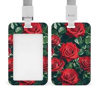Porta badge romantico con rosa rossa, porta badge verticale, impermeabile, con cordino staccabile resistente, per insegnanti di fabbrica e ufficio