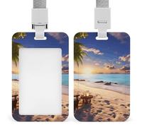 Porta badge romantico da spiaggia con cordino staccabile, protezione verticale in plastica, resistente, per insegnanti, infermieri, ufficiali, personale di sicurezza