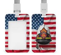 Porta badge rosso a righe vigili del fuoco bandiera USA stampato porta badge porta badge cordino da collo per ufficio personale dipendenti