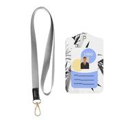 Porta badge scorrevole alla moda con immagine di albero di bambù, stampa calligrafica cinese, custodia con bobina retrattile a moschettone e cordino staccabile per proteggere le carte