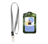 Porta badge scorrevole alla moda con stampa tropicale della foresta pluviale, custodia con bobina retrattile a moschettone e cordino staccabile per proteggere le carte
