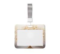Porta badge scorrevole con albero della vita dorato e fiori bianchi, in plastica dura, per infermieri e ufficio