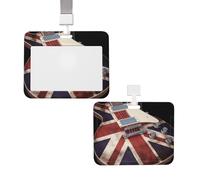 Porta badge scorrevole con bandiera britannica e chitarra, porta badge con cordino, custodia impermeabile per badge da lavoro pesante, per donne e uomini