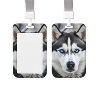 Porta badge scorrevole con bobina verticale in plastica dura, porta badge orizzontale con finestra trasparente, porta badge Husky dagli occhi blu, porta badge per infermieri e ufficio