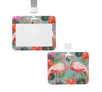 Porta badge scorrevole con cordino, custodia protettiva in plastica con finestra trasparente per carte di credito, targhette con fenicottero, fiori d'amore, porta badge per infermiere, dottori