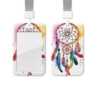 Porta badge scorrevole con cordino, custodia protettiva in plastica con finestra trasparente per carta d'identità e carte di credito, ad acquerello, acchiappasogni, porta badge per infermieri, medici
