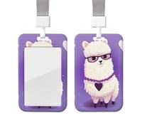 Porta badge scorrevole con cordino, custodia protettiva in plastica con finestra trasparente per carte di credito e carte di credito, Love Alpaca viola, porta badge per infermieri, medici, forniture